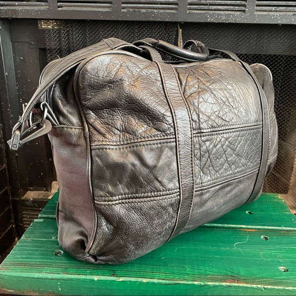 Ping Vintage Leather Duffle Bag Shoulder Golf Carry On Black 90s Weekender - Picture 5 of 12